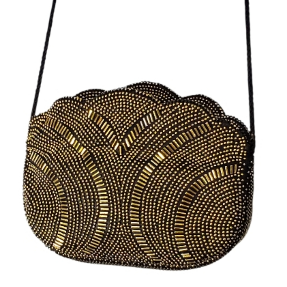 Vintage Gold Beaded Women's Bag Crossbody Or Clutch